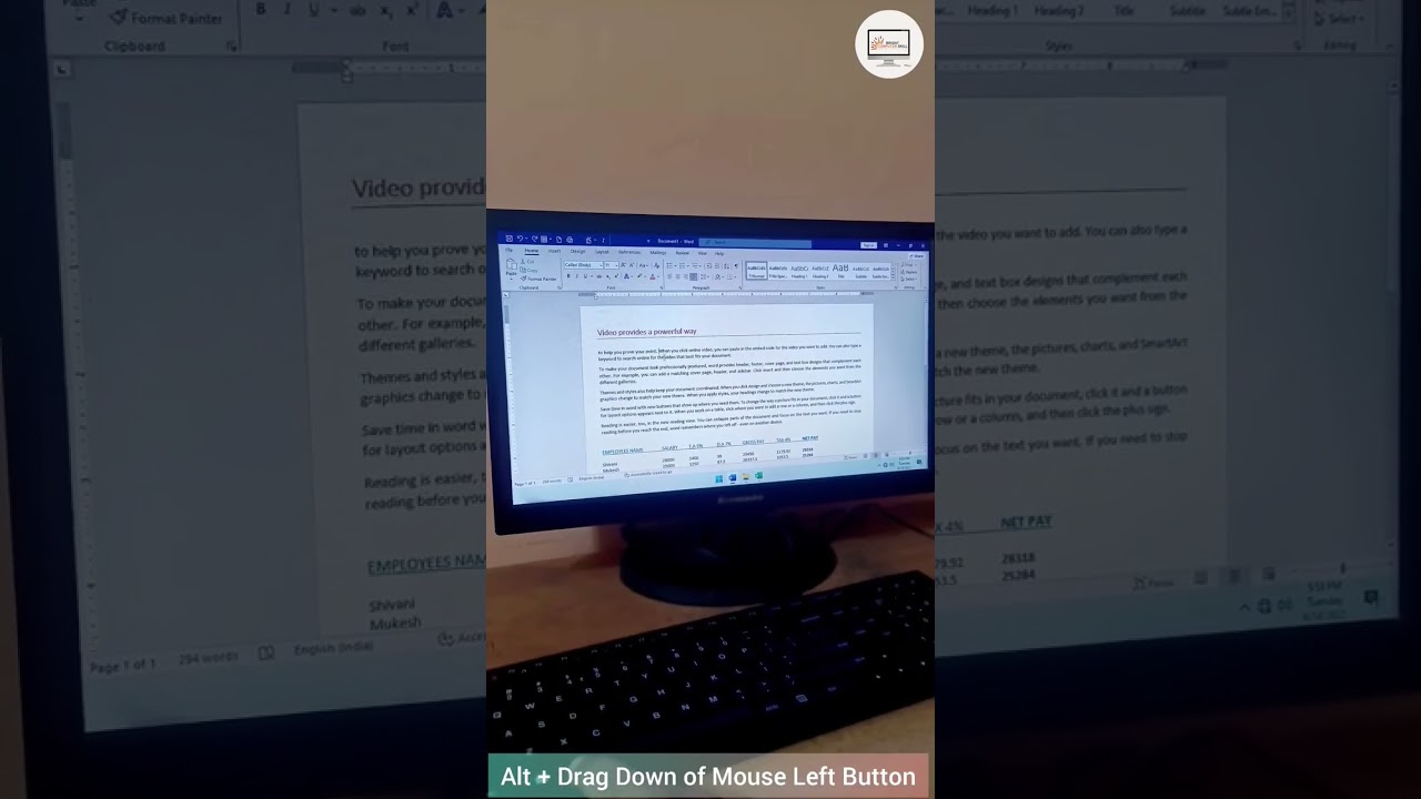 vertical selection in word 
