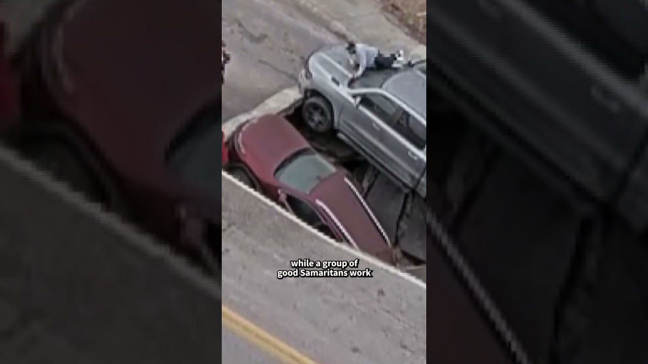 Sinkhole Swallows 2 Vehicles at Intersection in Omaha