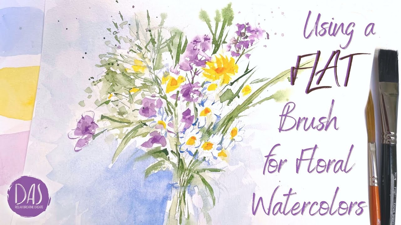 How to Paint Flowers with a Flat Brush Loose Watercolor Tutorial to