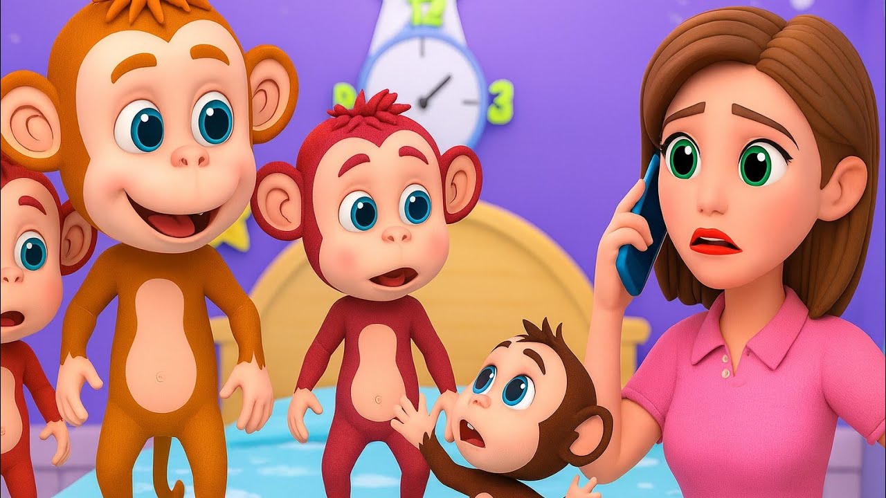 Five Little Monkeys Jumping on the Bed | english rhymes for babies | learning videos for toddlers