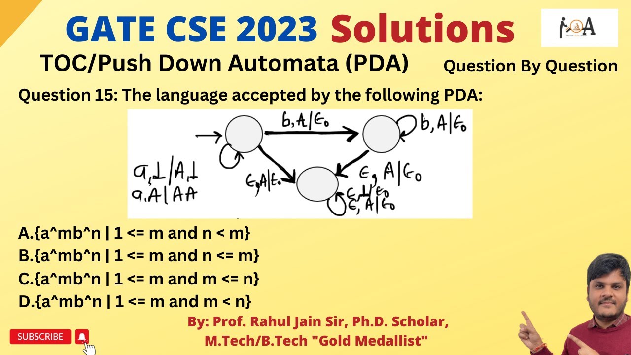 GATE CS 2023 Solutions | Theory Of Computations, Push Down Automata ...