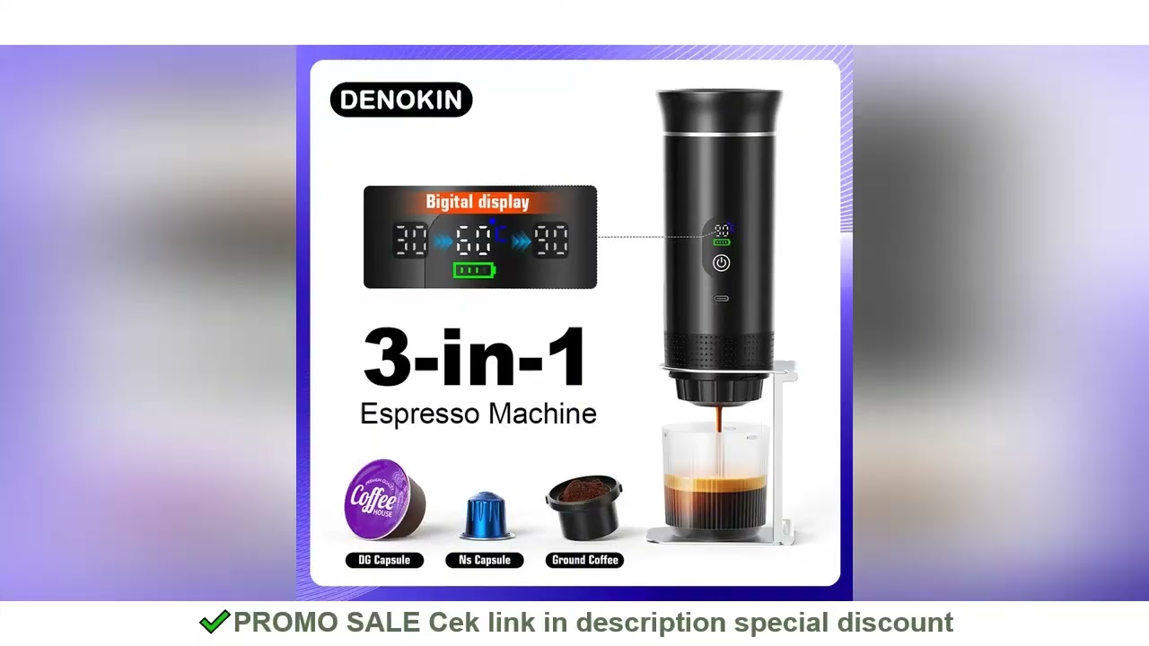 DENOKIN Portable Espresso Coffee Machine With Digital Display 3-in-1 Capsule Coffee Maker for Car &