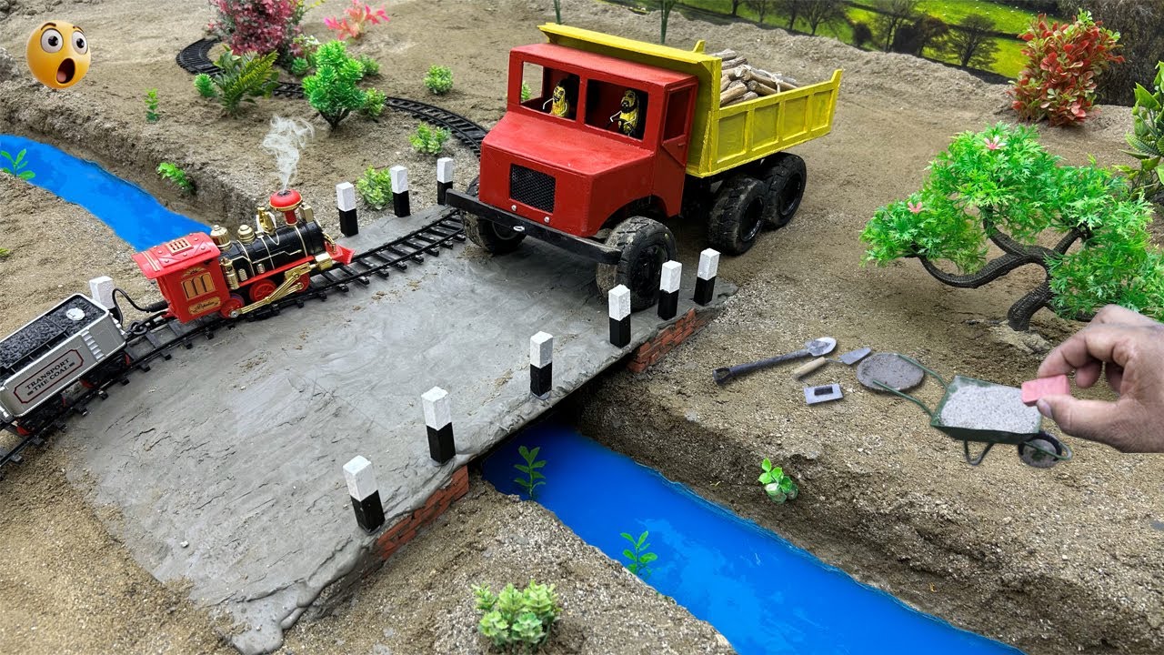 diy mini truck making bricks and concrete road barriers bridge construction project @pyarocreator