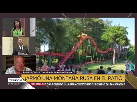 Un chovetense construyó una montaña rusa para sus nietos en el patio de su casa