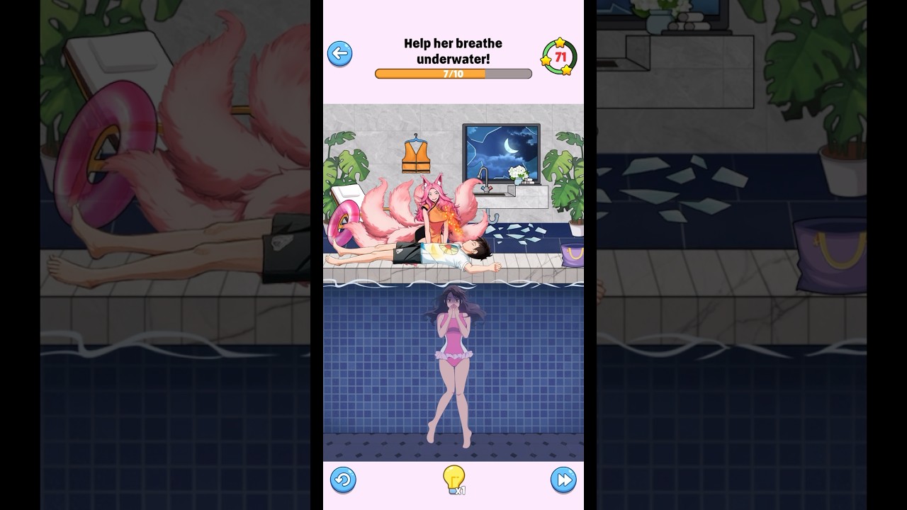 Brain Up: Drama puzzle game - Level 14 - Help her breathe underwater.