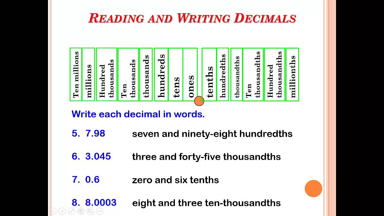 Reading, Writing, and Rounding Decimals - Mrs. Renfro