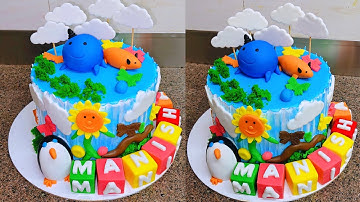 Birthday Cake Design/Easy Birthday Cake Recipe/Sky Blue Colour Birthday Cake Decorating Ideas 