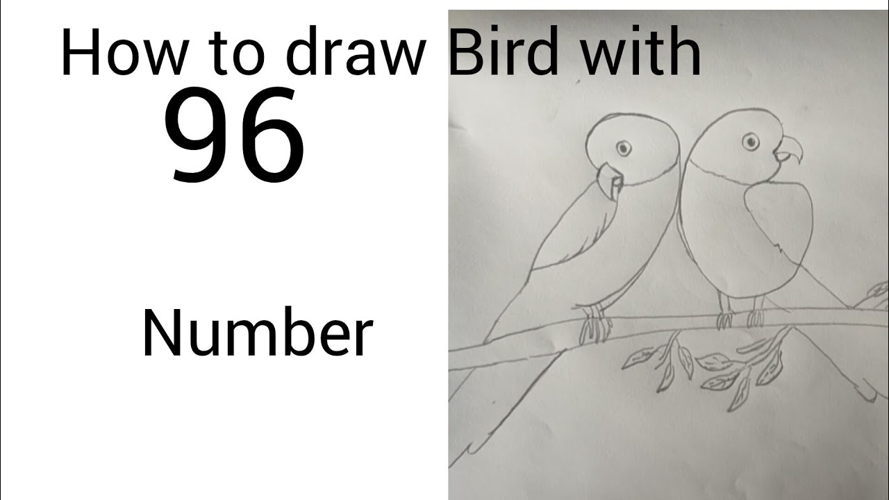 How to draw a bird with 96 number.drawing love bird step by step.# ...