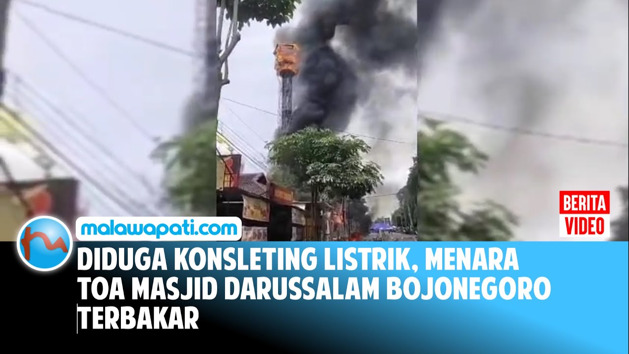 Diduga Konsleting Listrik, Menara Toa Masjid Darussalam Bojonegoro Terbakar