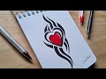 Unique Love Heart Drawing || How To Draw Beautiful Love Tattoo Using Pen || Easy Step by Step Draw