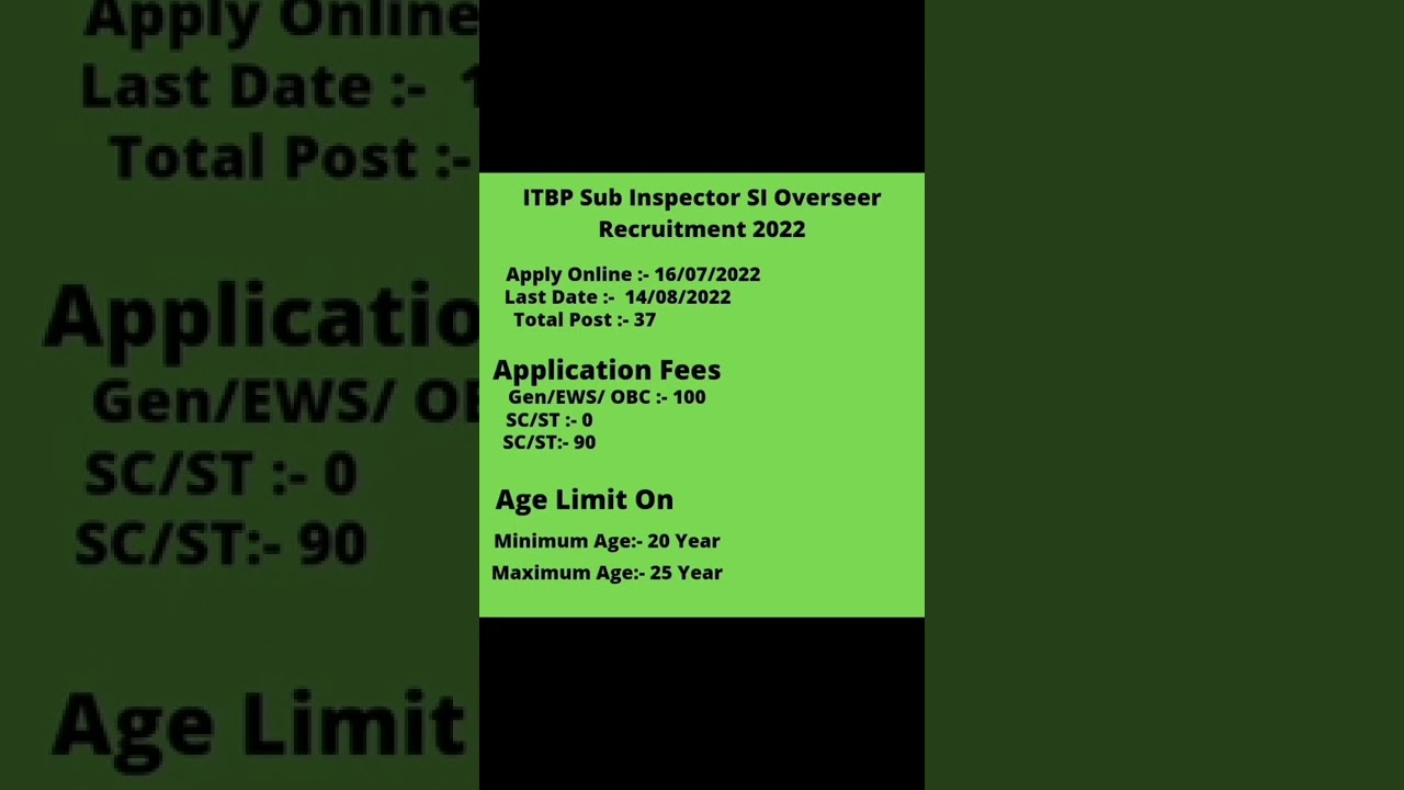 ITBP Sub Inspector SI Overseer Recruitment 2022 