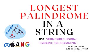 Longest Palindrome in a String | Java | Data Structures | Strings
