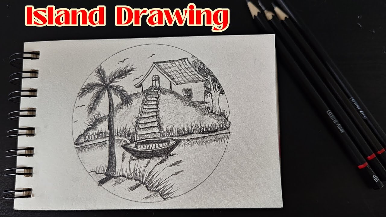 Easy Scenery Drawing| Pencil drawing Tutorial| Island Drawing