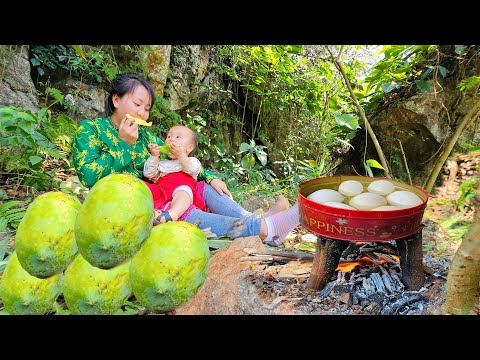 A single mother found a nest of chicken eggs in the forest. Fire making skills