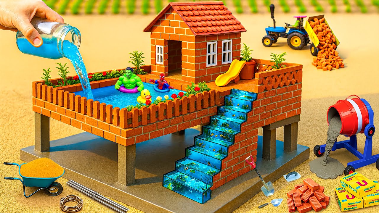 Проект «Сделай сам»: как построить современный двухэтажный домик у бассейна из кирпича и цемента