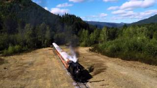 Mt Rainier Scenic Railroad arriving at the Museum (Drone)