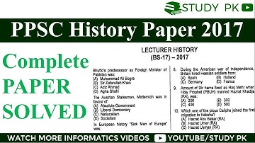 PPSC Lecturer History Complete Solved Paper-PPSC Lecturer History-ppsc lecturer history paper solved
