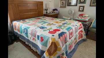 Farm Girl quilt quilted with a Chicken Wire pattern.