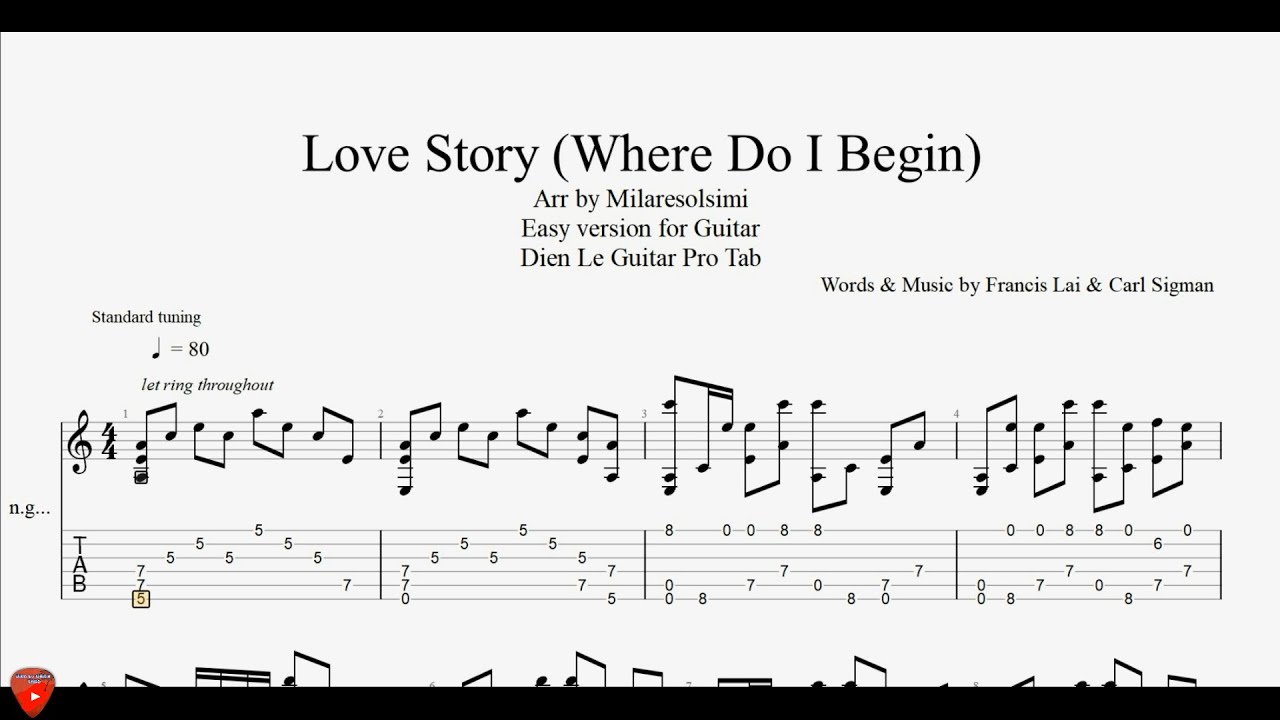 Easy version for Guitar Cover Solo with TABs - Love Story (Where Do I Begin) Easy version for Guitar Cover Solo with TABs - Love Story (Where Do I Begin)