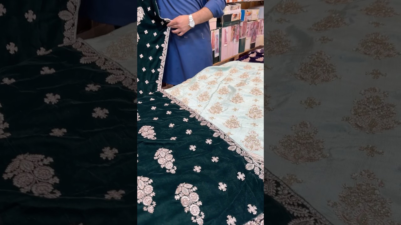 Raw Silk Suits With Heavy Work And Velvet Shawls By Shahnaz Silk.Available Now At 