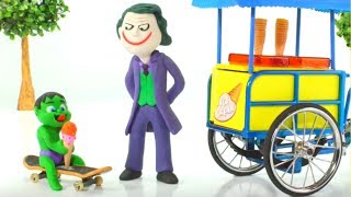 Baby Hulk Buys Ice Creams w\/ Joker Play Doh Cartoons Stop Motion Animations