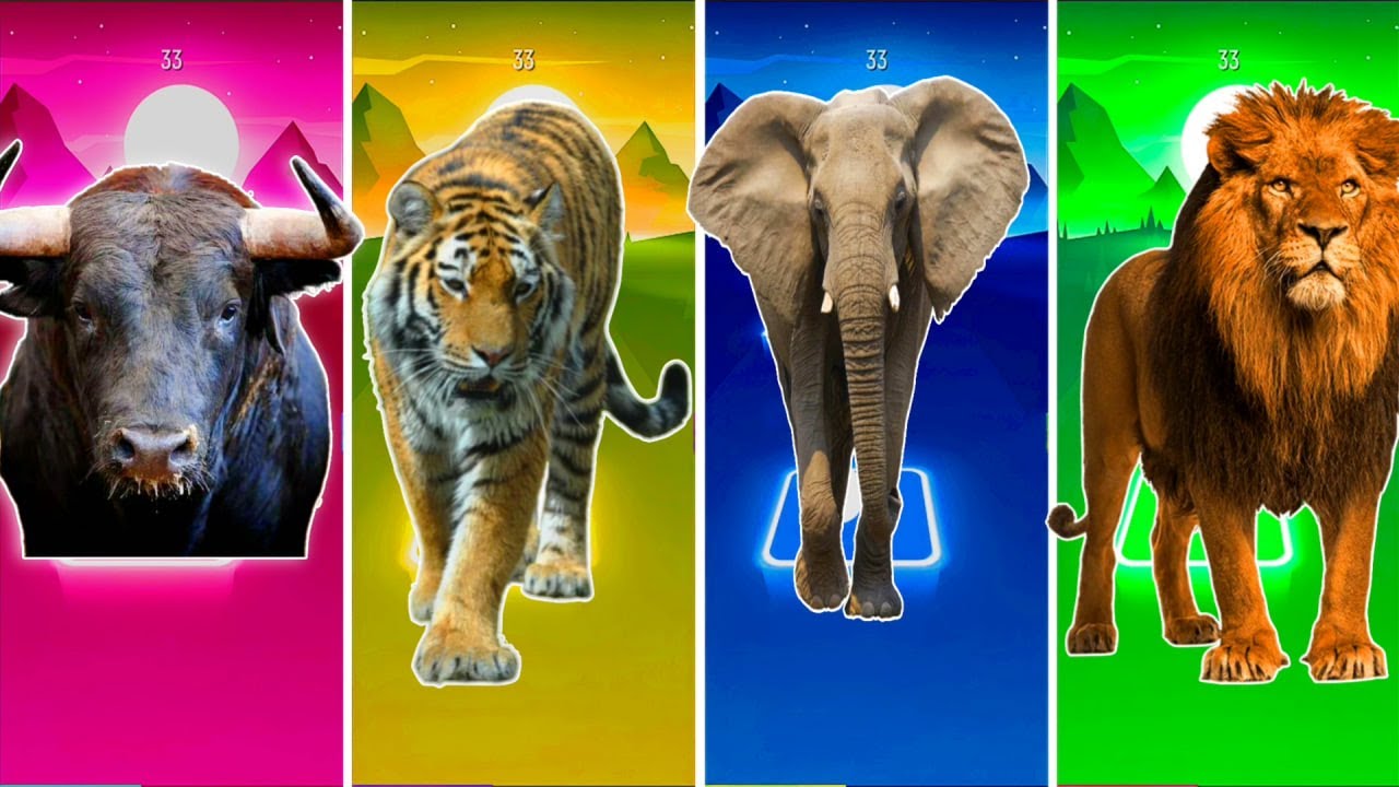Funny the Horse🐎 🆚Funny Elephant u 🆚Funny Cow🐄 Funny Bull🦏Tiles Hop EDM Rush #tileshop​ #coffindance