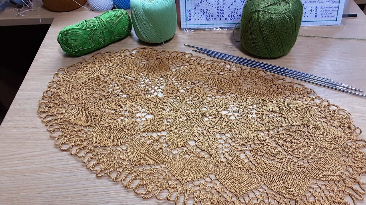 Ажурные салфетки спицами. Салфетка  16 (часть 1).