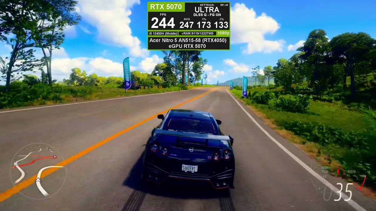 RTX 5070 eGPU Performance - Forza Horizon 5 - Acer Nitro 5 AN515-58 (i5 12450H - RTX4050)