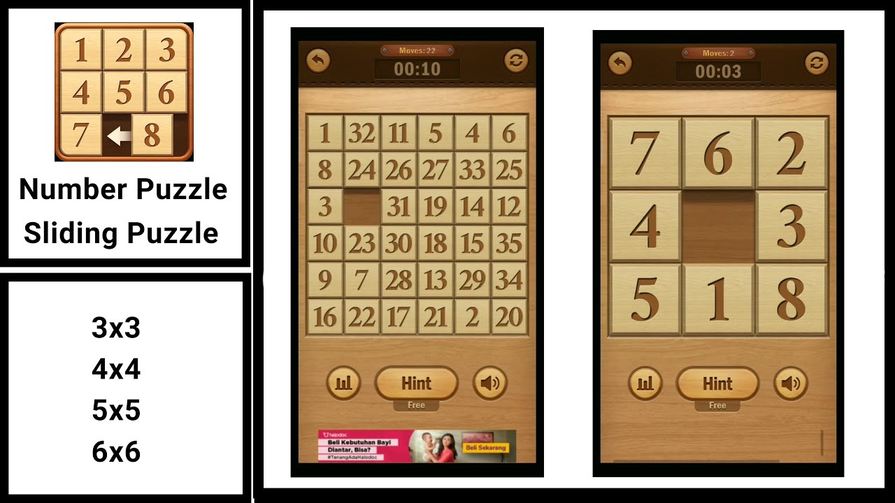 Puzzle Number Sliding Puzzle (3x3 6x6)Puzzle game YouTube