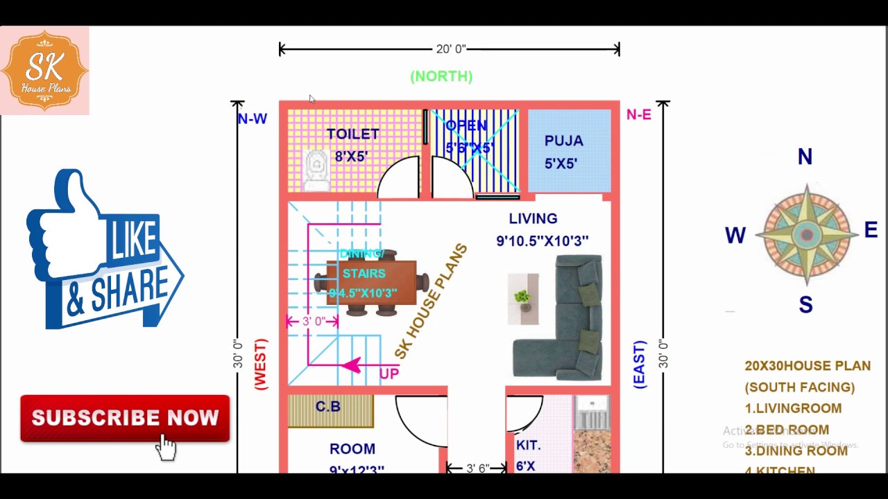 VASTU SOUTH FACING HOUSE PLAN 20 X 30 600 SQ FT 67 