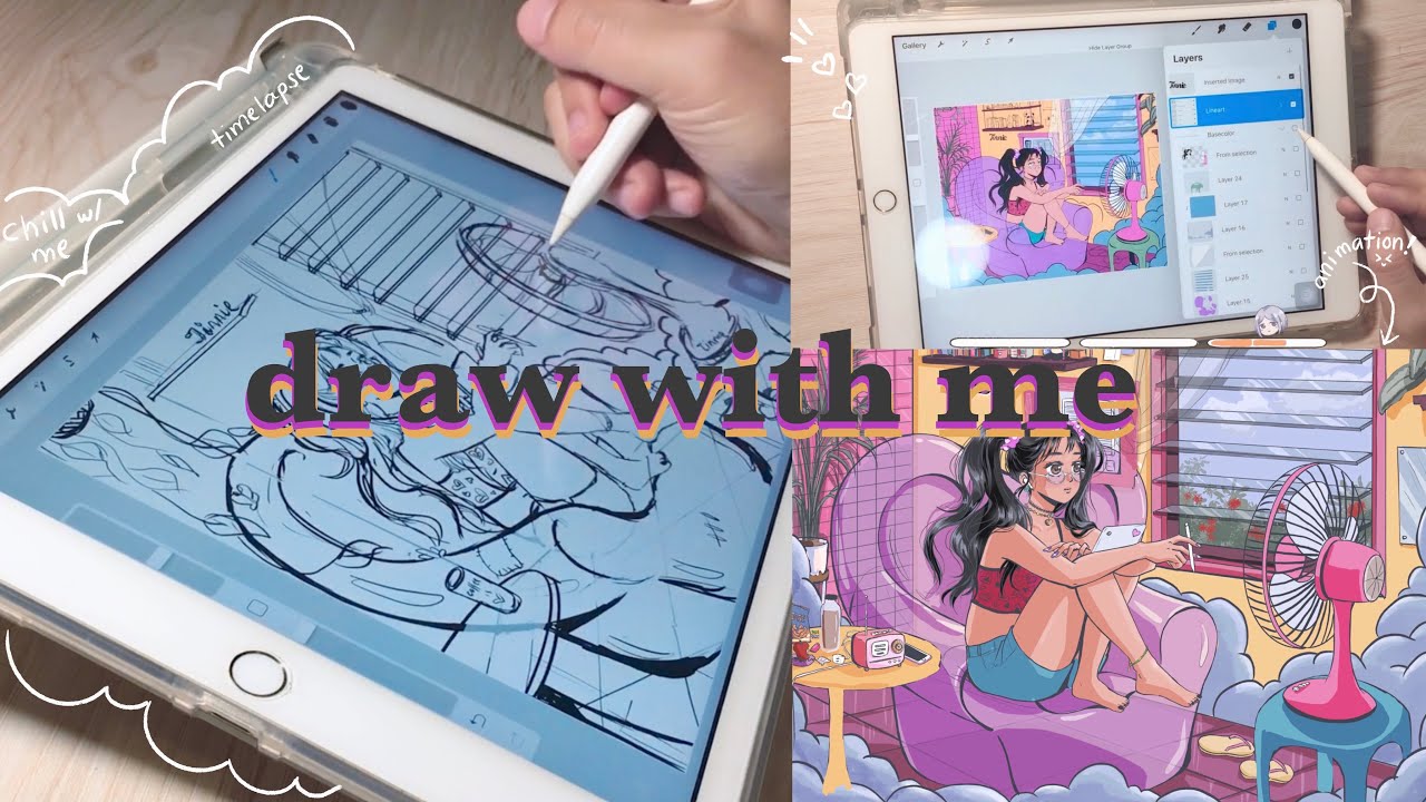 chill draw with me 🍒 procreate 💜 ipad 7th gen - YouTube