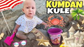 ASEL MİRA İLE DENİZE GİTTİK !! KUMDAN KULE YAPTIM ASEL MİRA BOZDU !! BAHAR BANU ALYA !!