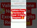 Validate Phone Numbers in Excel: 10 Digits Required 🔒 #excel #viral #shorts