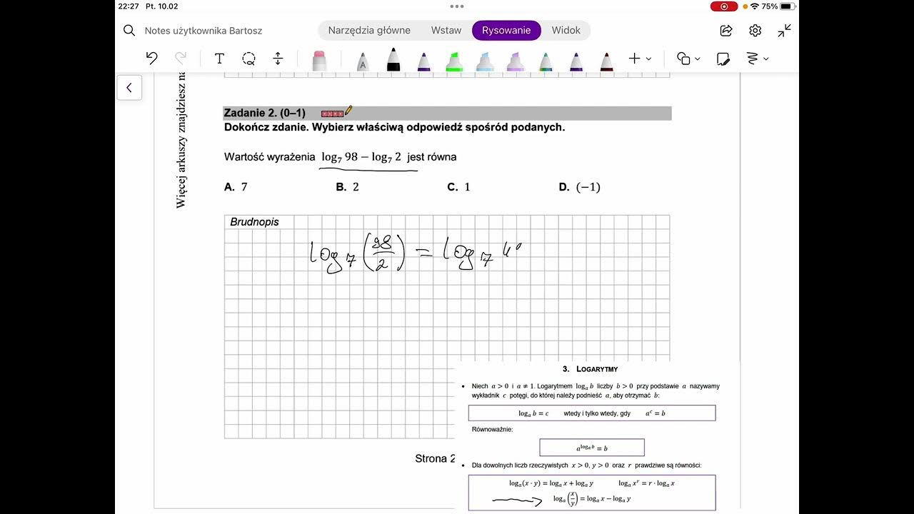 Matematyka 2 Nowa Era Logarytmy Sprawdzian - Zadanie 2 Matematyka MATURA LOGARYTMY Poziom Podstawowy Arkusz Pokazowy