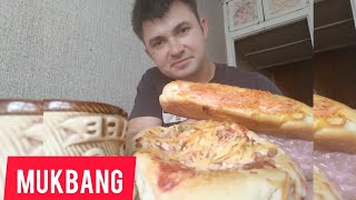 МУКБАНГ / Сытный Хот Дог / Пицца с Колбасой/ Обжор /mukbang pizza move dog