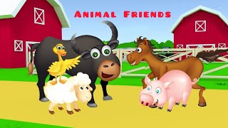 Learn colors of farm animals: anteater, cow, pig, dog, cat, penguin, horse - animal sounds