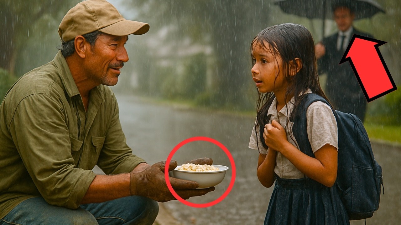 JARDINERO LE DA COMIDA A NIÑA BAJO LA LLUVIA… SIN SABER QUIÉN ERA SU PAPÁ