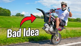 Riding Dirt Bike with No Front Wheel!