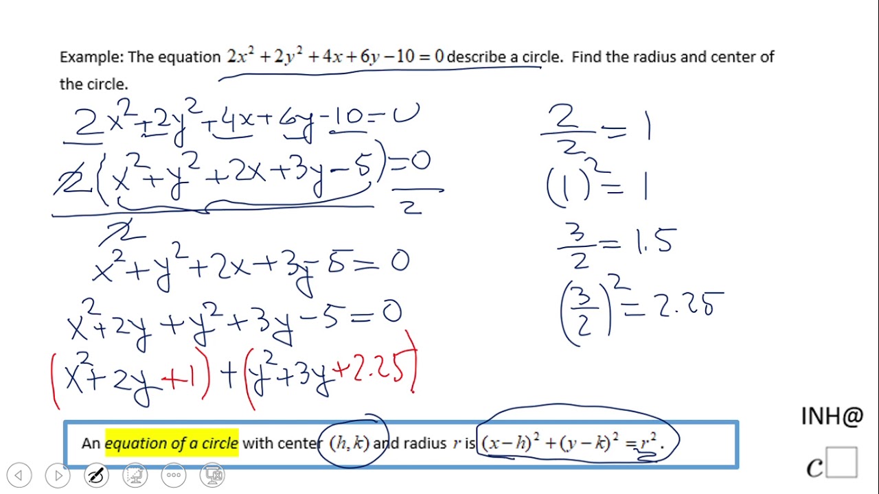 INH: Circle: Equation of a Circle #4 - YouTube
