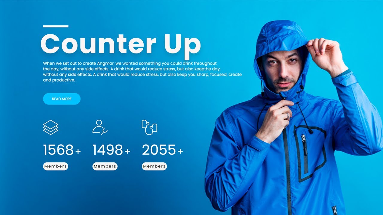 How to Make JQuery Counter Up Animating Effect using HTML CSS JS