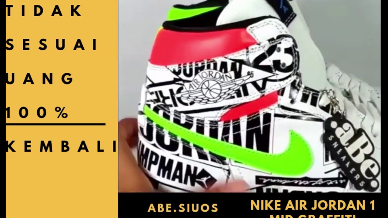 SEPATU NIKE AIR JORDAN 1 RETRO GRAFFITI MID ALL OVER LOGOS - YouTube