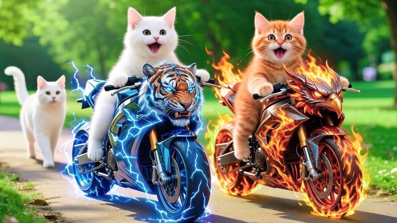 Tabby Turbo: Mother Cat & Kitten's Epic Ride