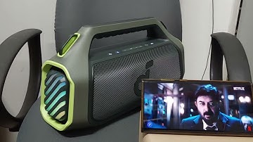 Soundcore Boom 2 Plus - movie trailer, 25% volume, Signature sound preset.