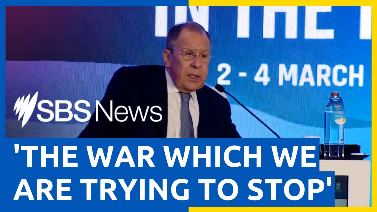 Audience laughs as Russian FM claims Ukraine war was 'launched against us' | SBS News