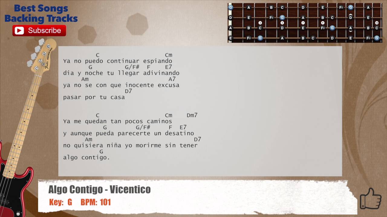 🎻 Algo Contigo - Vicentico Bass Backing Track with chords and lyrics -  YouTube