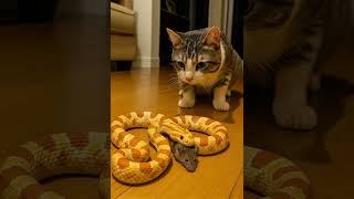Shocking! The Snake Protects the Mouse?! Even the Cat Is Stunned 🐱🐍 #shorts  #बिल्ली #meow