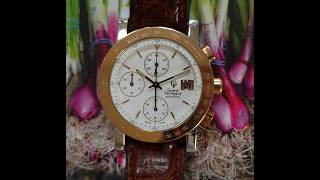 c1992 Girard-Perregaux 7000 GBM men's vintage automatic chronograph watch with 18k gold bezel.