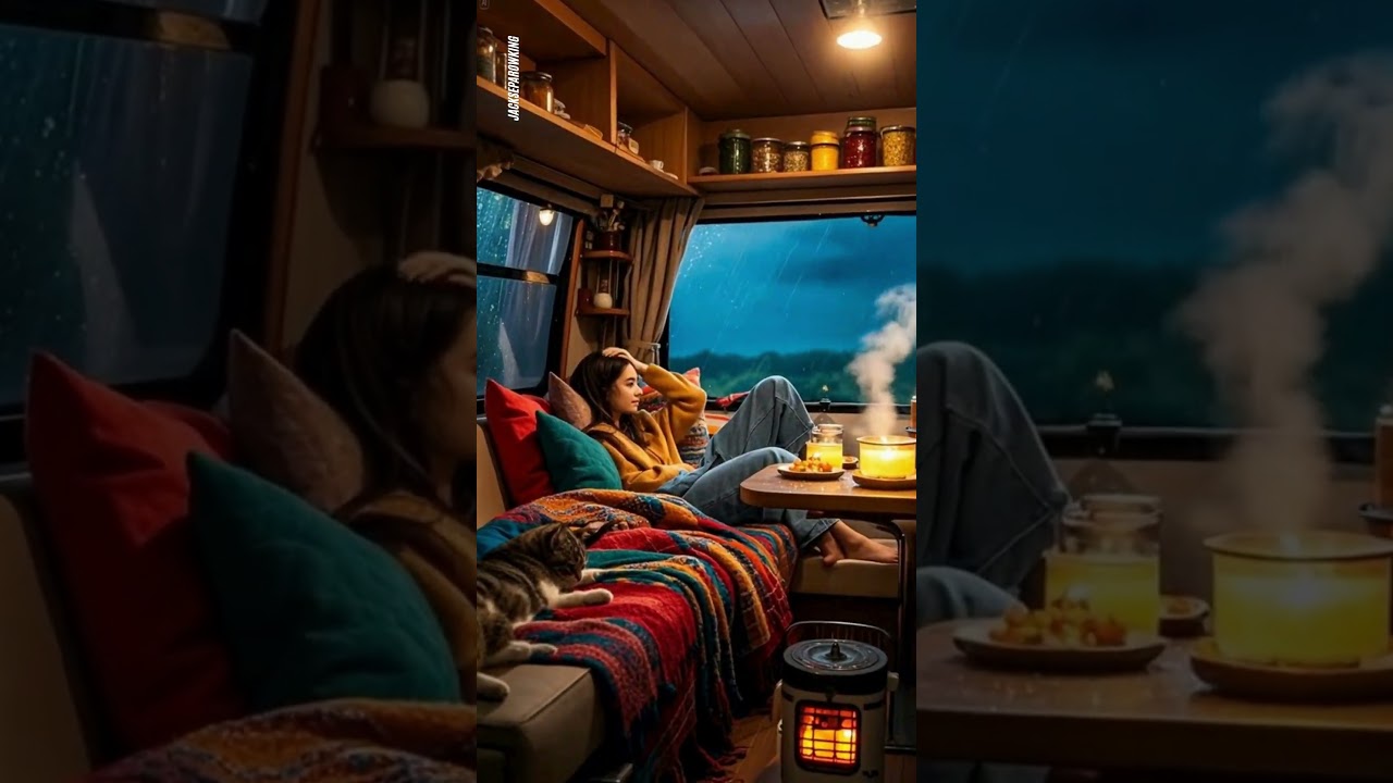 Cozy RV Life in Heavy Rain 🌧✨ | Warm Lights, Soft Blankets & Pure Comfort 