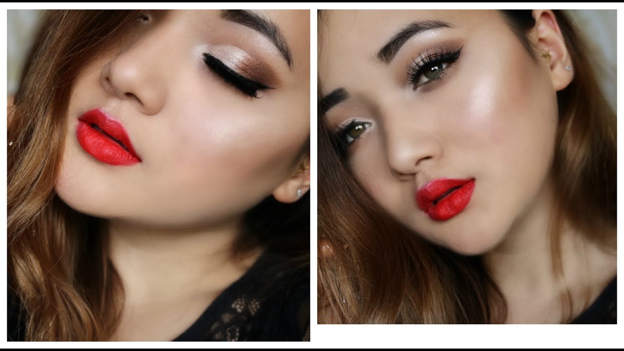 Bronze cut crease with classic red lips tutorial