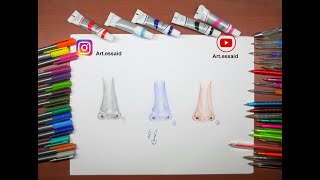 تعليم رسم الأنف للمبتدئين  في دقائق بطريقة احترافية و بأشكال مختلفة How to Draw a nose